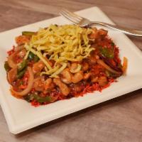 Triple Szechuan Noodles · Combination of rice and noodles mixed with veggies or chicken, tossed in our house special s...