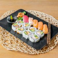 1. Rainbow Sushi Set · Kani salad roll, salmon and kani roll, salmon and masago roll, salmon nigiri, tuna nigiri, e...