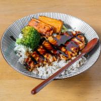7. Salmon Teriyaki · Salmon, Japanese pickle, steamed rice, teriyaki sauce