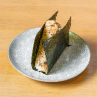 Salmon Teriyaki Onigiri · Sushi rice, salmon teriyaki, nori