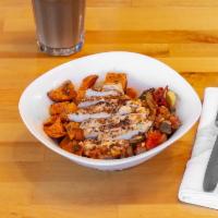 Rosemary Sweet Potato Bowl · Served with soufiko and choice of protein.