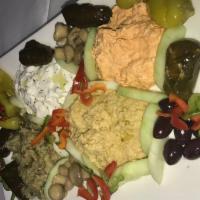 All Spread Sample · Spicy Feta (Tirokafteri) , Eggplant Salad Dip, Hummus Dip and Tzatziki Dip served with Pita ...