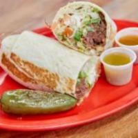 Big Cali Style Burrito · Choice of meat, rice, beans, cheese, pico de gallo, and guacamole.
