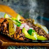 Parrillada Mix · Al pastor (pork) and Beef 4 baked, 4 Soup of the day, one broiled cheese, avocado, grilled o...