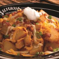 Chuck Wagon Cheese Fries · Jack & cheddar cheese, bacon, sour cream, scallions, ranch dressing.