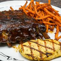 BBQ Baby Back Ribs & Grilled Chicken · “Fall-off-the-bone” ribs & marinated grilled chicken breast.