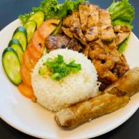Special Combo Rice Plate · Grilled chicken, beef, shrimp and Vietnamese egg rolls.