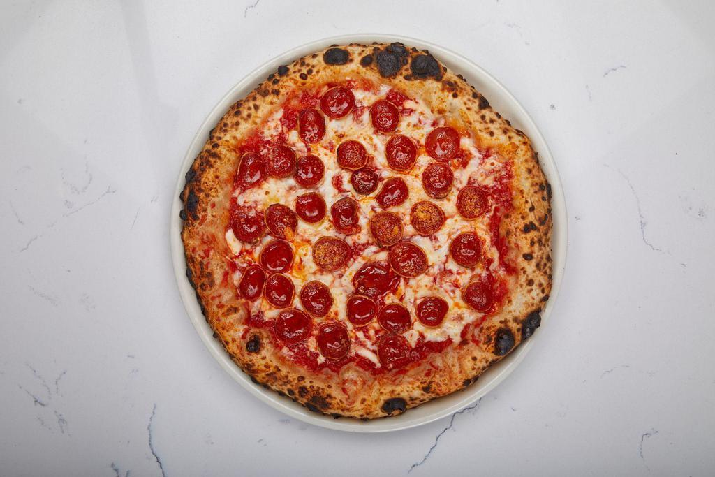Artisan Pepperoni Pizza · Tomato sauce, mozzarella & provola blend, ezzo pepperoni.