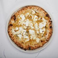 Bianca Pizza · Extra virgin olive oil, fresh mozzarella, goat cheese, provola, onion, roasted garlic, orega...