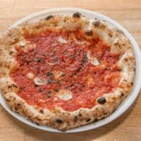 Marinara di Costantino Pizza · No cheese. Tomato sauce, Calabrian chile-infused extra virgin olive oil, slivered garlic, or...