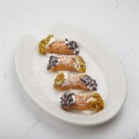 Mini Cannoli · Serves 2-4; traditional ricotta cream, mini chocolate chips, crushed pistachio.