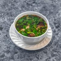 Tom Yum · Lemongrass, straw mushrooms, green onions, coriander leaves, lime juice, and chili paste.