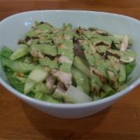 Green Goddess Salad · Butter lettuce, green apple, cucumber, radishes, mushrooms and pistachios. Gluten free.