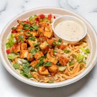 Spicy Thai Chicken and Rice Noodles Bowl · Nappa cabbage, spicy thai rice noodles, spicy chicken, peppers, scallions, sesame sriracha s...