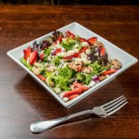 Gorgonzola Salad Plate · Mixed greens, Gorgonzola, strawberries, red onion, candied walnuts and raspberry vinaigrette...