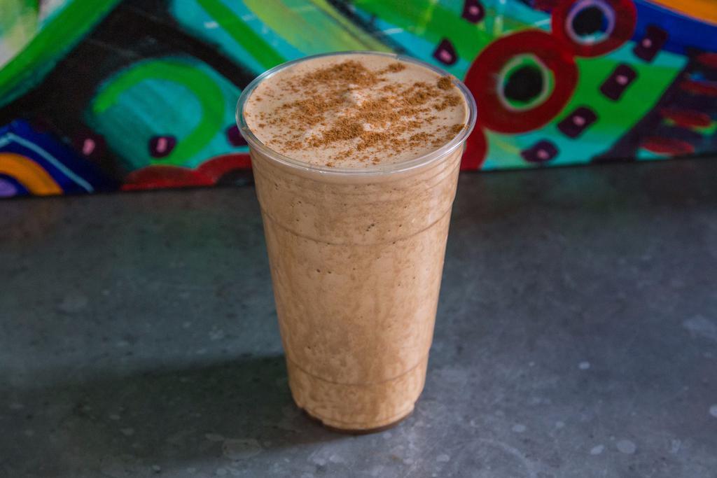 Marathon Shake · Filtered Mexican coffee, cinnamon, banana, agave and whey protein. 
