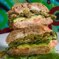28. Cactus Torta · Pressed Mexican sandwich served on a whole wheat with pepper jack, avocado, pickled jalapeno...