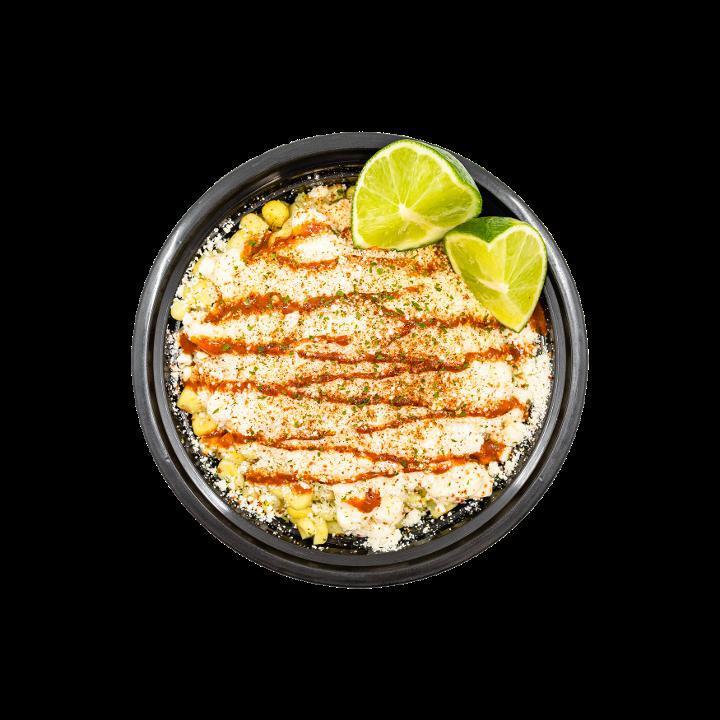 Corn In A Cup · corn, mayonnaise, cotija cheese, lime, hot sauce, tajin