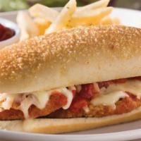 Chicken Parmesan Sandwich on Hero · Jason's own marinara sauce smothered on frried breaded chicken top with Parmesan and mozzare...
