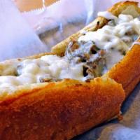 Philly Sandwich on Hero · Onion, mushroom, cheese.

