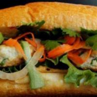 Chicken Banh Mi Sandwich · A Vietnamese sandwich served on a baguette. 