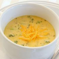 Cheesy-Broccoli Soup · Made from scratch on premises with cook Jason's own recipe serve on bread bowl for eat-in an...