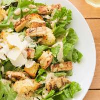 Caesar Chicken Salad · BBQ chicken romaine, crouton, and Parmesan. Add protein and cheese for an additional charge.