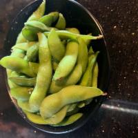 Edamame · Boiled soybeans and lightly seasoned with salt.