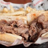BBQ Beef Sandwich + French  Fries · Italian beef sliced thin and piled high, smothered in Rosati's BBQ sauce.

