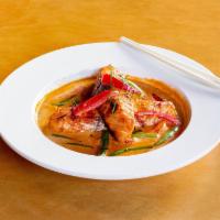 Panang Curry · Lightly sweet panang curry paste, bell peppers, string beans and coconut milk. Comes with ch...