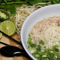 Build Your Noodle Soup · Choose your meat and greens.  Flat rice noodles in beef/chicken broth with toppings; garnish...