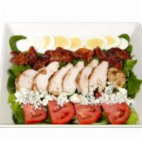 Cobb Salad · Homemade chicken breast, bacon, mix greens, tomato, boiled egg, and blue cheese crumbles.