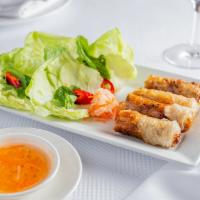 Cha Gio Plate · Crispy shrimp and pork rolls. Gulf shrimp, pork, Asian mushrooms, mint, cilantro, chili lime...