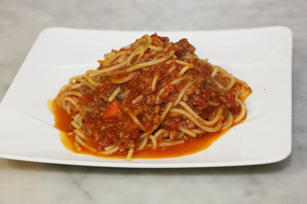 Pasta Bolognese · Tomato in a beef meat sauce. Served with your choice of pasta. 