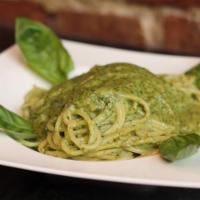 Pesto Pasta · Sauteed in a garlic, fresh basil, extra virgin olive oil and a touch of cream. Served with y...