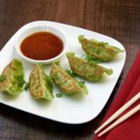 Vegetable & Edamame Gyoza · Spicy sesame soy dipping sauce.