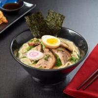 Ramen Chashu · Soy pork broth (tonkotsu soy), ramen noodles, six pieces of seared pork chashu, naruto, half...