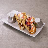 Shrimp Ensenada Taco · Beer battered shrimp served with pico de gallo and shredded cabbage topped with sour cream a...