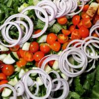 Garden  · Mixed greens, tomato, cucumbers, red onion, carrot, red cabbage & croutons 