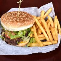 Cheeseburger Deluxe · Yellow American, lettuce, tomatoes and mayo 
Served with French fries or Onion Rings