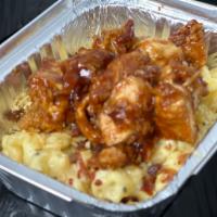 Crispy BBQ Chicken Mac & Cheese  · Our Mac and Cheese over Crispy BBQ Chicken, Crispy Bacon Bits and Panko.