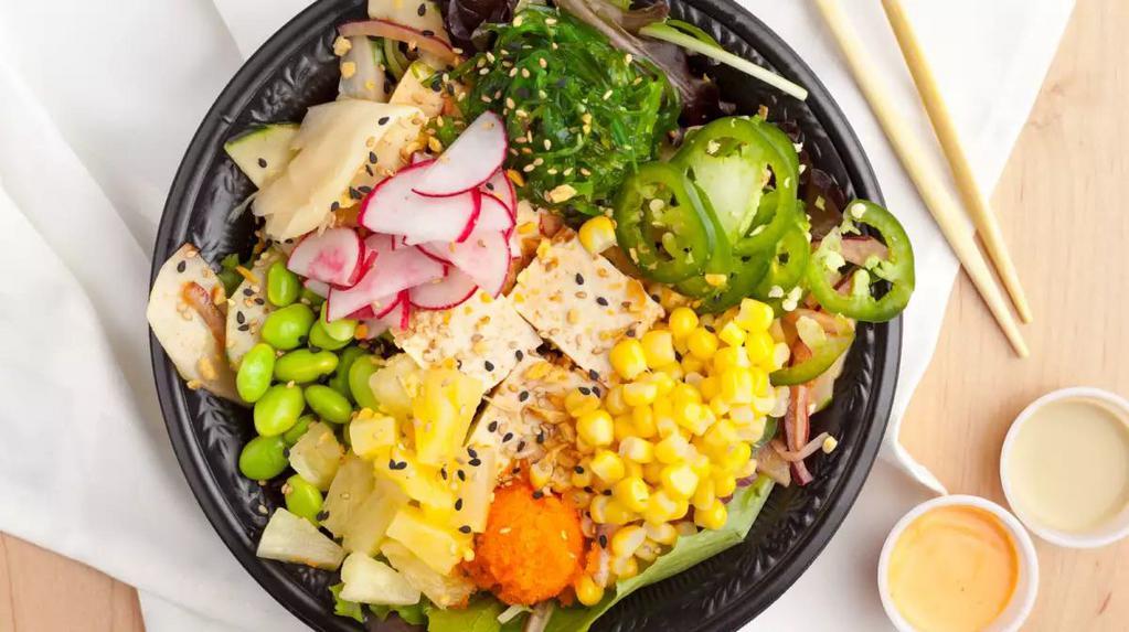 Veggie Bowl · Includes base, tofu, sauce, toppings.