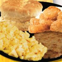 Breakfast Platter · Biscuit, Scrambled Eggs, Hash Brown and your choice of Bacon or Sausage