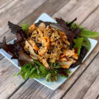 Calamari Salad · Spring mix topped with squid mixture.