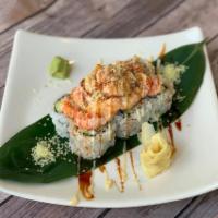 Lobster Roll · Baked langostino, mayonnaise sauce, California roll, and eel sauce.
