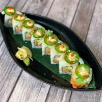 911 Roll · Spicy tuna, asparagus, avocado, cucumber, snapper, onions, and jalapeno.
