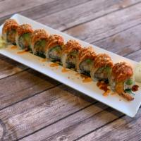 Caliente Roll · Spicy tuna, crunch roll, eel sauce, and crunchy flakes.