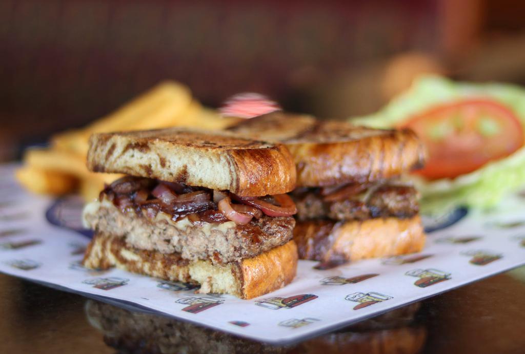 Patty Melt · Grilled onions and Swiss cheese over a hamburger patty. Served on rye bread.