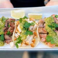 Three Street Tacos · Chicken, Tri-Tip, Pork Tenderloin, or Smoked Jackfruit
With House Roasted Garlic & Jalapeño ...