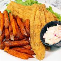 Fried Catfish  · 2pc Catfish fillets served with fries, coleslaw and side of tartar sauce.
*No Substitutions